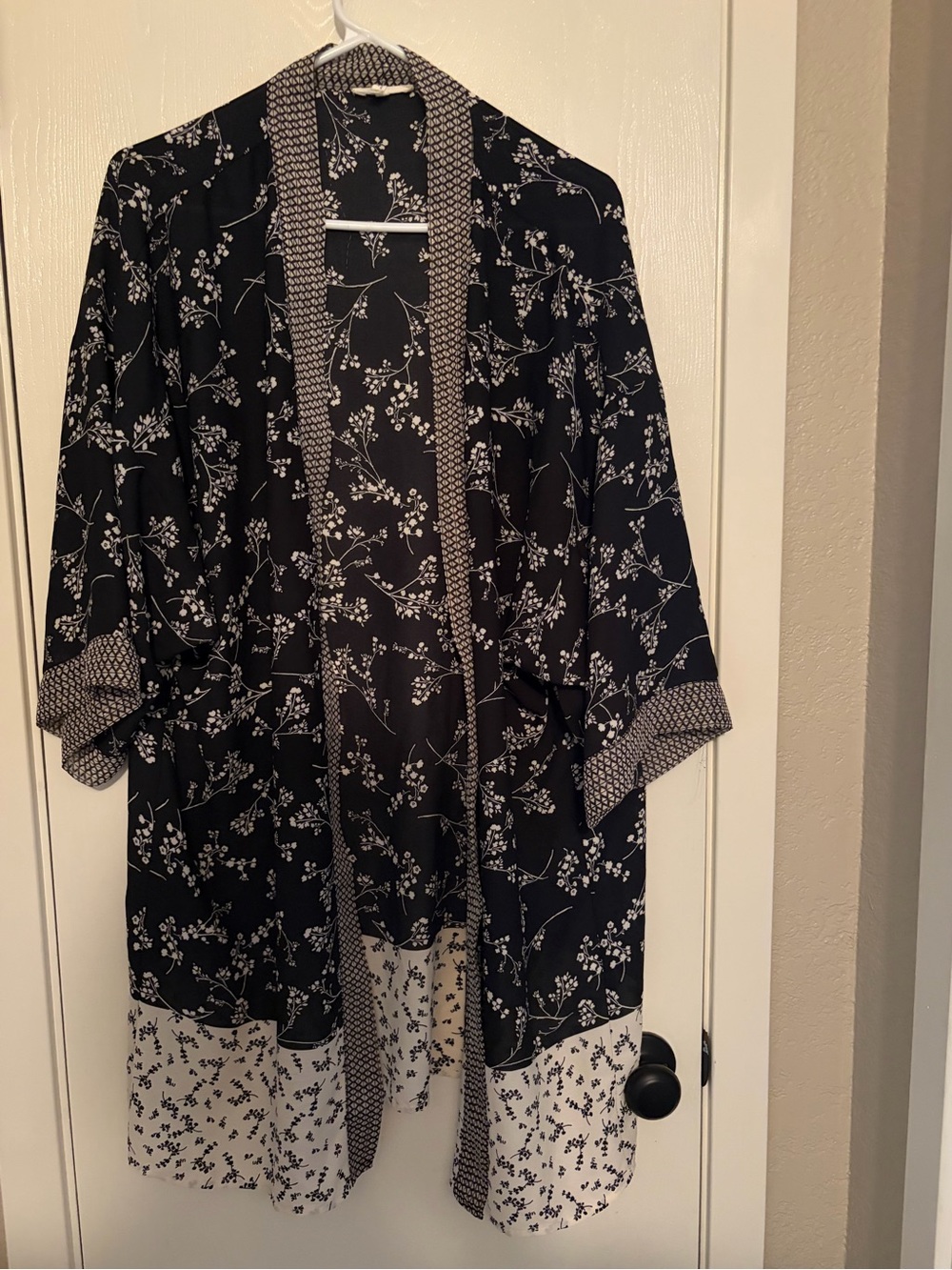 Maurice’s Women's Black Floral Kimono Robe - Lightweight Open Front